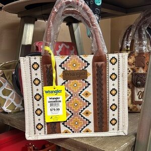 Wrangler Brown and Cream Geometric Tote Bag